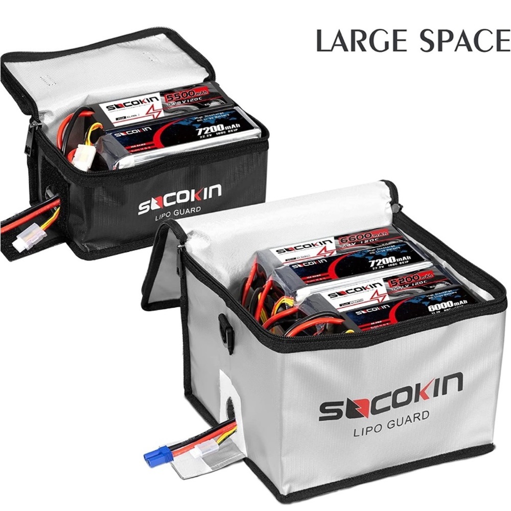 Socokin Lipo Battery Safe Bag Fire and Explosion Proof - 2 Pack (Large & Small) - Picture 5 of 5